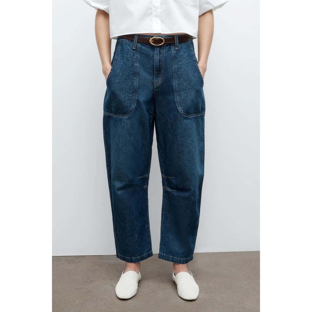 TWP Jetties Beach Wide Leg Barrel Jeans Blue Denim High Rise Utility Designer 25